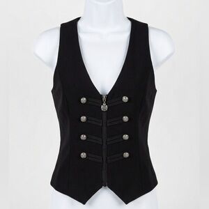 Bizz Girl Black Military Style Vest With Silver Crest Buttons Women’s Small